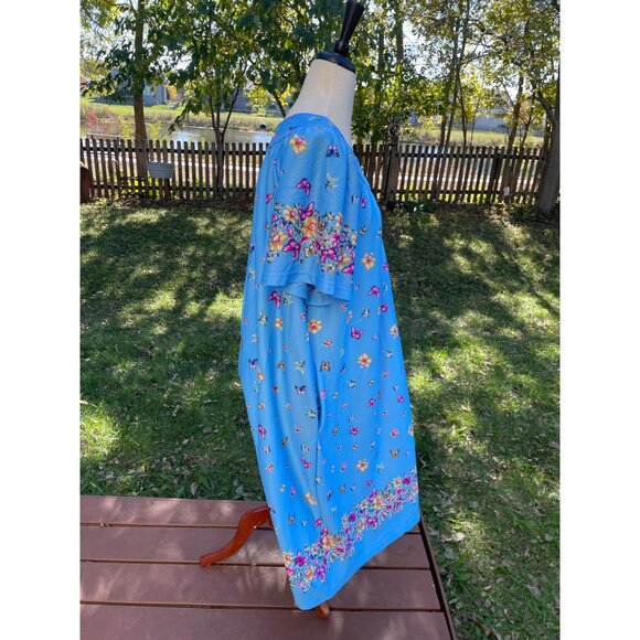 Blue Floral Butterfly Print Short Sleeve House Dress 1X By Metropolitan 100% Pol - Picture 6 of 9